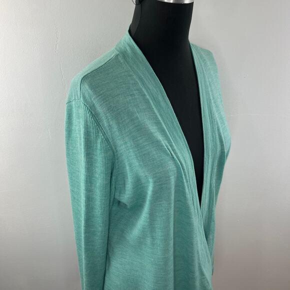 Eileen Fisher Green Cardigan Sweater Wool Open Front Long Sleeve Regular Fit XL - Picture 4 of 10